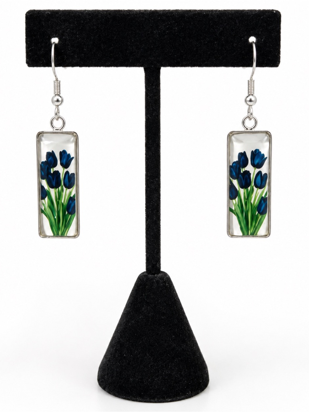 Rectangle floral glass dangle earrings